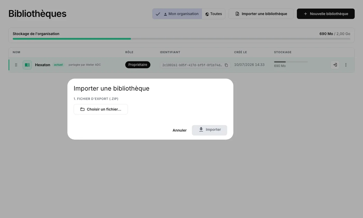 L'import d'une bibliothèque depuis une archive .zip.